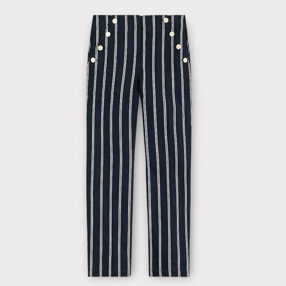 🆕 J. Crew Straight-Leg Sailor Pant in Stripe with Button Detail - Picture 2 of 12